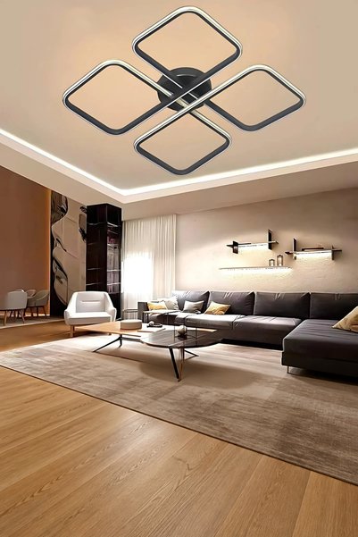 Elektroyou Asel Siyah Modern Tasarım Gold Çizgili Plafonyer Ultra Power Beyaz...