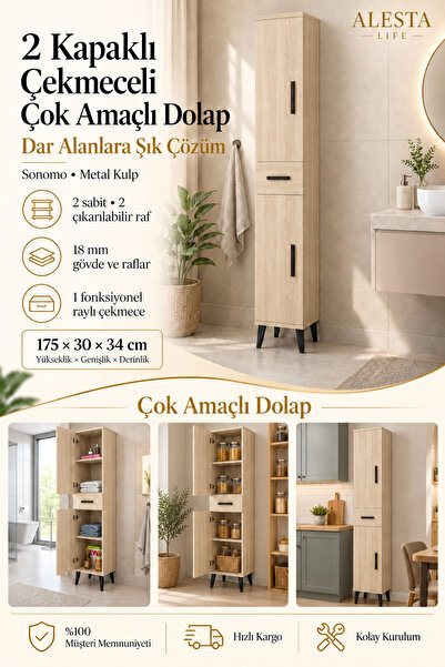 Alesta Life 2 Kapaklı Çekmeceli Mutfak Dolabı | Banyo Dolabı | Kiler Dolabı |...