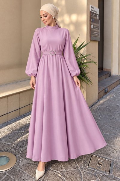 Neva Style Lilac Satin Hijab Dress 5727Lila