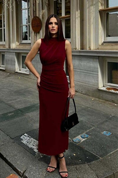Shopping Shop Rochie Sandy cu șliț, CULOARE BORDO