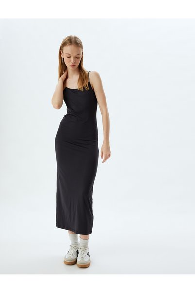 Koton Μακρύ φόρεμα Bodycon με λουράκια και λαιμόκοψη ποδηλάτου, στενή εφαρμογή