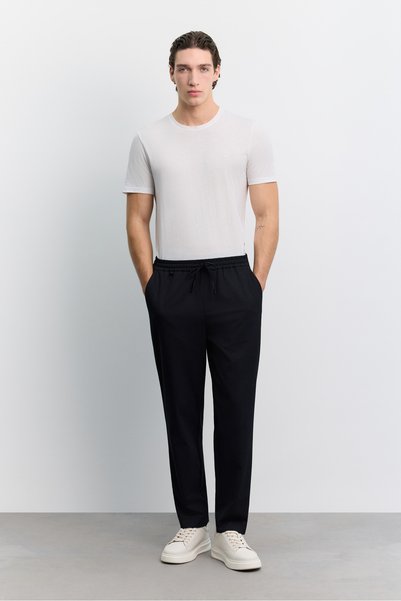Avva Pantaloni jogger pentru bărbați, albastru marin, cu talie elastică, cu ș...