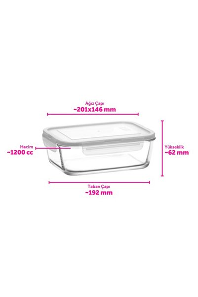 LAV Fresco Glass Storage Container Single Large Size 1200 ml Rectangular White Lockable Lid