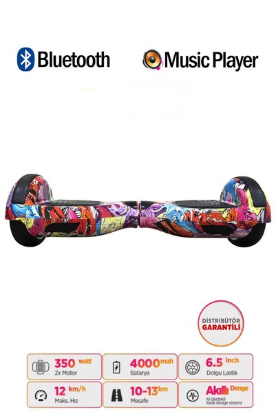 CityMate Elektrikli Kaykay Hoverboard Bluetooth Hoparlörlü 6.5 İnç Grafiti D16