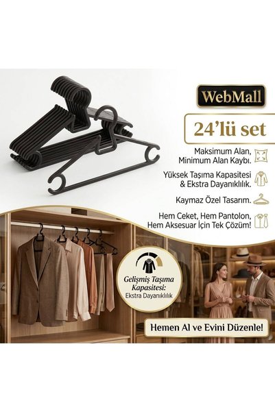 Webmall 24 قطعة من شماعات الملابس البلاستيكية السوداء، مجموعة عالية الجودة من...