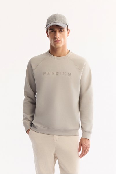 Avva Men's Gray Crew Neck Cotton Bi-Stretch Printed Regular Fit Sweatshirt A5...