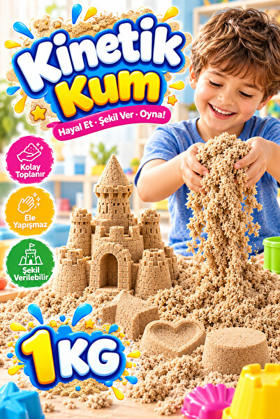 HEROES 1 Kg Natural Kinetik Kum (Natural) - Akışkan ve Dağılmayan Eğitici Oyu...
