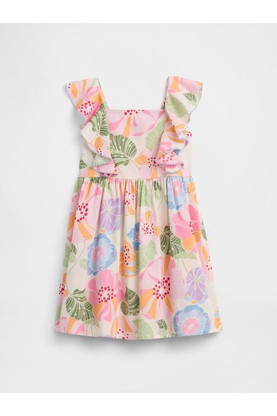 GAP Kız Bebek Çok Renkli Baskılı Poplin Elbise