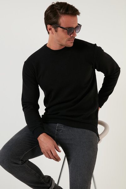 Buratti Pulover pentru bărbați, slim fit, cu guler rotund, din bumbac, cu tex...
