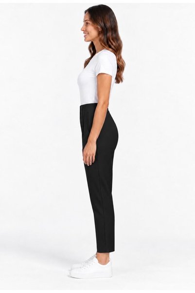 AXXEL Women's Black High Waist Pleated Carrot Leg Pants-P197