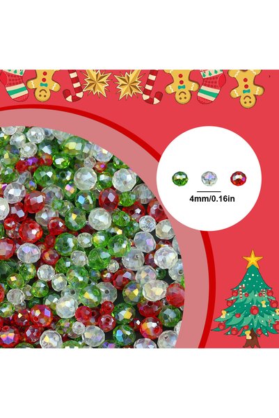 Choice 4mm 300pcs Christmas Multi-Color Red White Green Faceted Glass Spacer ...
