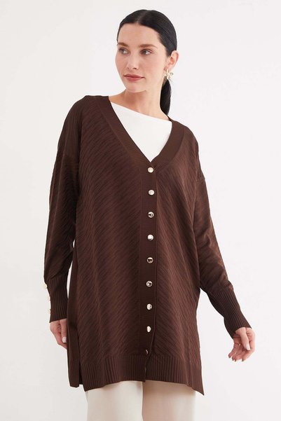 Fulla Moda Cardigan jacquard cu decolteu în V și nasturi