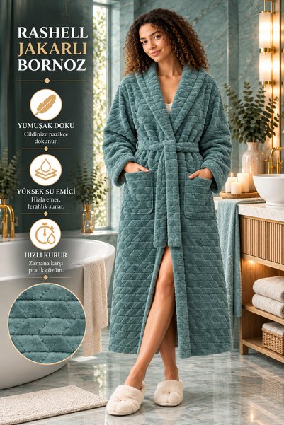loomis Bornoz Kapşonlu Rashell Welsoft Jakarlı Unisex Yumuşacık Peluş Dokulu ...