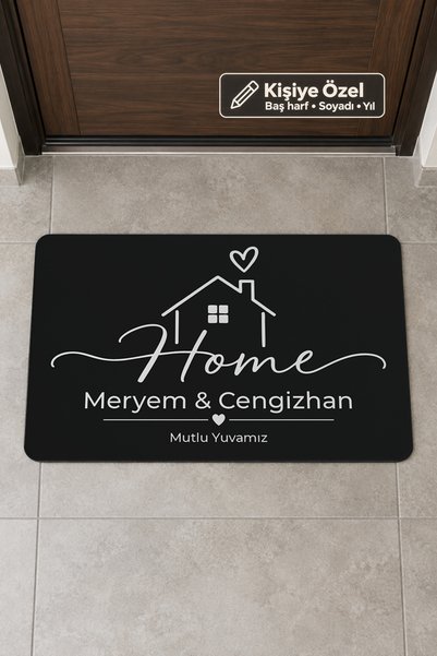Kişiye Özel İsimli Kapı Önü Paspası – Home Mutlu Yuvamız 45 × 70 cm