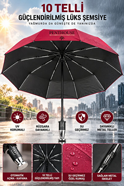 Penthouse Umbrelă automată întărită cu 10 șuvițe, protejată împotriva UV-uril...