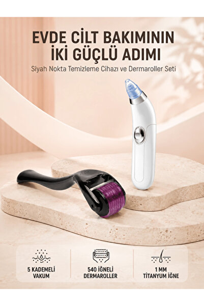 Dermaroller Ve Vakumlu Siyah Nokta Temizleme Cihazı 2’li Cilt Bakım Seti