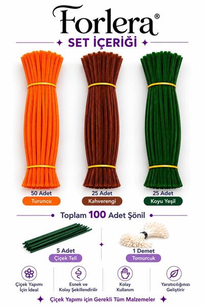 FORLERA 100 Renkli Şönil ve Çiçek Yapım Seti Ayçiçeği Tonları El Yapım Seti-Ç...