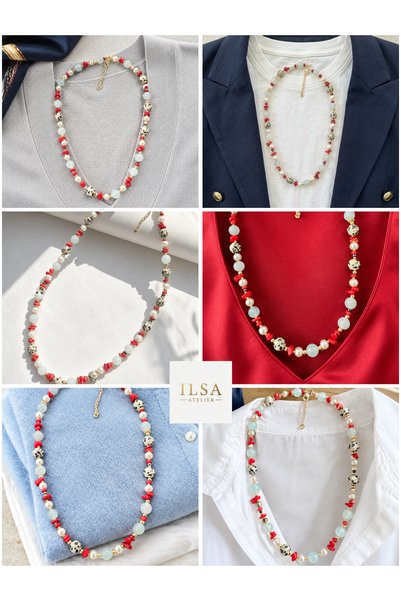 ILSA Aquamarine and Coral Natural Stone Necklace
