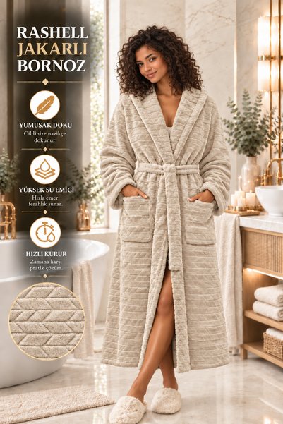 loomis Bornoz Kapşonlu Rashell Welsoft Jakarlı Unisex Yumuşacık Peluş Dokulu ...