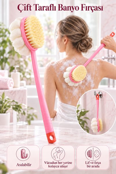 Ezupack 2-in-1 Bristle and Fiber Headed Hangable Long Handle Bath Exfoliating...