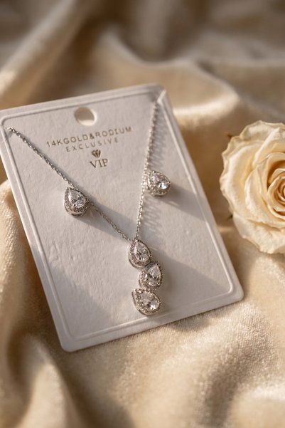 Mega Bazaar 316L Steel Chain Silver Color Zircon Stone Drop Model Women's Nec...