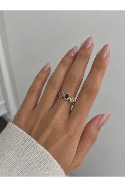 Lisse.co Colorful Zircon Stone Baguette Non-Tarnish Steel Ring