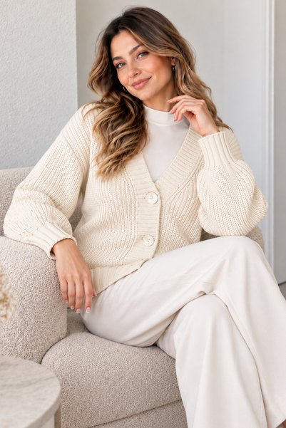 benguen Cardigan tricotat cu nasturi N512 Ecru