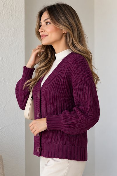 benguen Cardigan tricotat cu nasturi N512 Prune