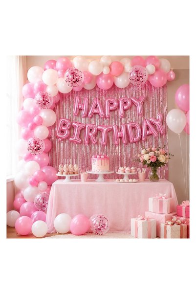 Jumbo Set Decoratiuni pentru Petrecere Roz Happy Birthday 73 buc.