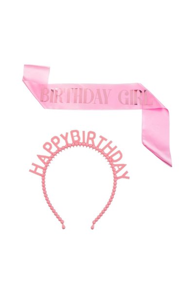 OEM Set de Petrecere cu Panglica & Coronita Par cu Margele Roz "Birthday Girl...