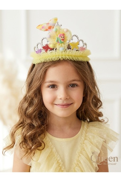 QUEEN AKSESUAR Coroană de prințesă din tul galben de design, sirenă, curcubeu...