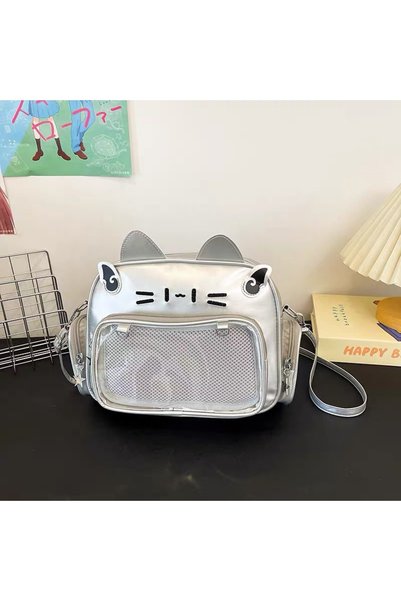synshop Ita Bag Hellokittyy Gümüş Silver Sırt Çantası Tote Omuz Çanta Kedi Kulaklı Kore Japon Y2k Lüx Deri Kadın Genç Kız Çocuk