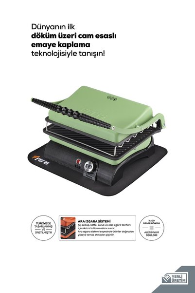 FERİS Premium Döküm Tost Makinesi Emaye Kaplamalı Pastel Yeşil
