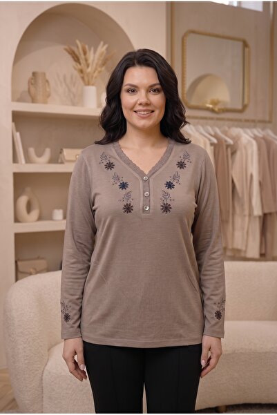 QYA Clothing Bluză confortabilă cu mânecă lungă, din bumbac pieptănat, pentru...