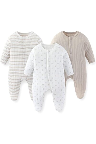 GENERAL JELYLOVE 3 Pack Long Sleeve Baby Footed Rompers 0-12 Months