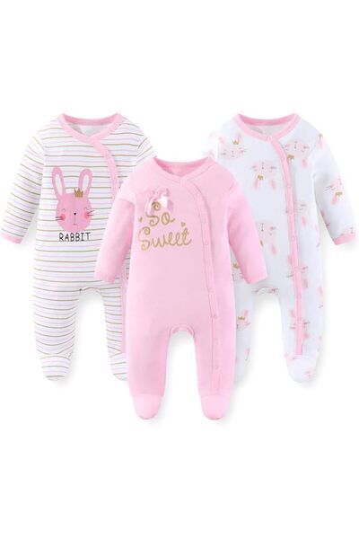 GENERAL JELYLOVE 3 Pack Long Sleeve Baby Footed Rompers 0-12 Months