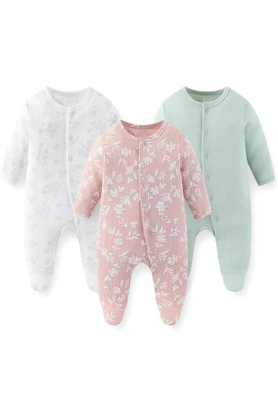 GENERAL JELYLOVE 3 Pack Long Sleeve Baby Footed Rompers 0-12 Months