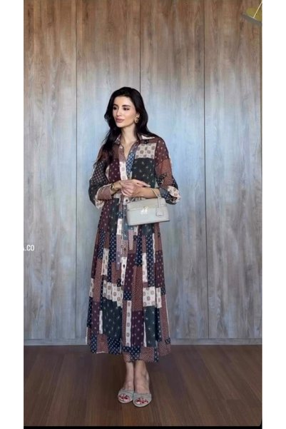 Butik Beyza Multicolored Patterned Belted Dress