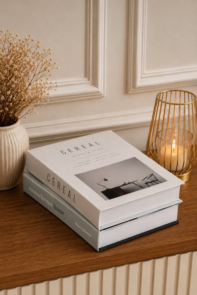 ROSA RAİN Set of 2 Decorative Book Boxes Cereal & Monochrome Home – Stylish Console and Coffee Table Decor