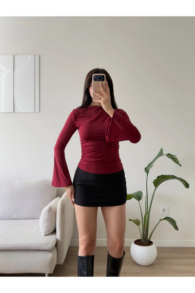 Zoom Butik İspanyol Kol Drapeli Bluz - BORDO