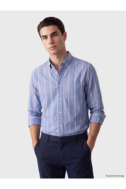 LC Waikiki Rmz Gi̇yi̇m Farkiyla Standard Fit Striped Oxford Men's Shirt