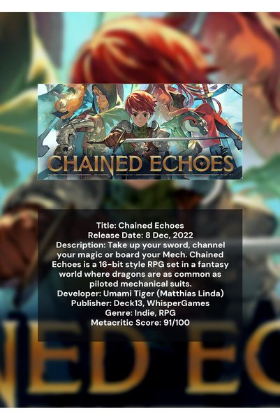 OEM Poster Infografic Carton 250g A4 Chained Echoes, Joc RPG, Decor Perete
