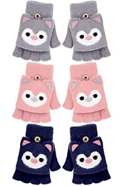SYOSI 3 Pairs Kids Fingerless Gloves Convertible Flip Top Gloves Winter Warm ...