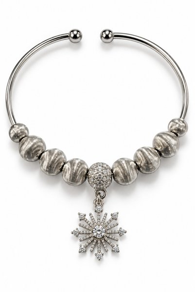 MakeWell Adjustable Steel Bracelet Suitable for Young People and Children, Mixed Figure Zircon Stone Charm Model, Silver Color