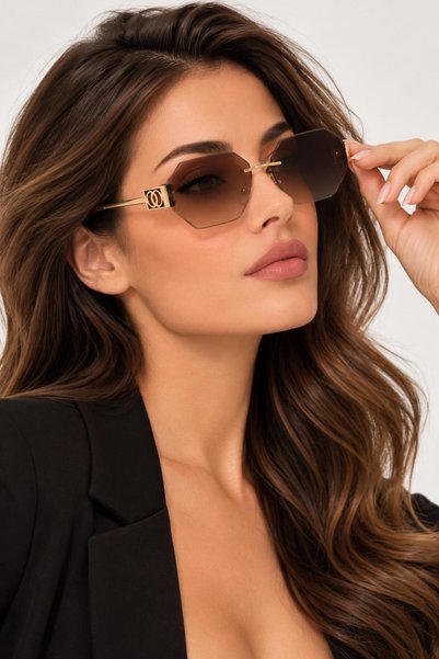 ModaLucci Premium Gold Edition Kadın Güneş Gözlüğü – Özel Tasarım Geometrik Kesim, Degrade Cam, Altın Renk Metal Çerçeve ve Lüks Aksesuar Detaylı Şık Model
