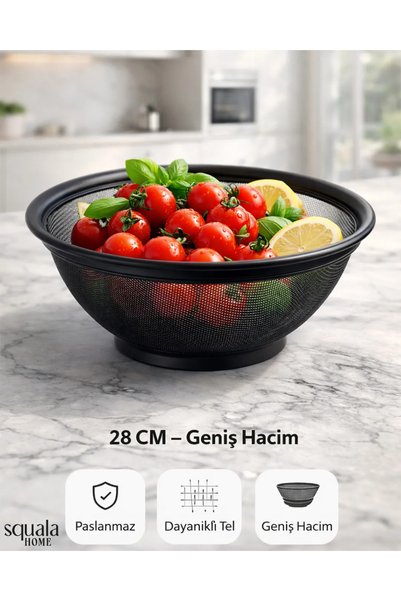 Squala Home 28 cm Black Steel Basket Strainer