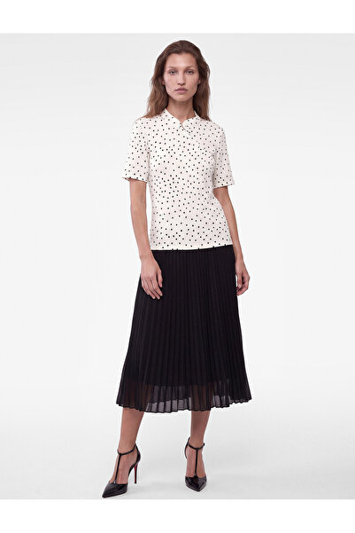 Koton Mandarin Qipao Yaka Düğmeli Kısa Kollu Bürümcük Puantiyeli Bluz