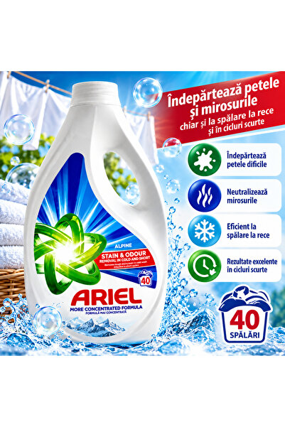 Ariel Detergent lichid Alpine, 40 spălări, formulă concentrată, îndepărtează ...
