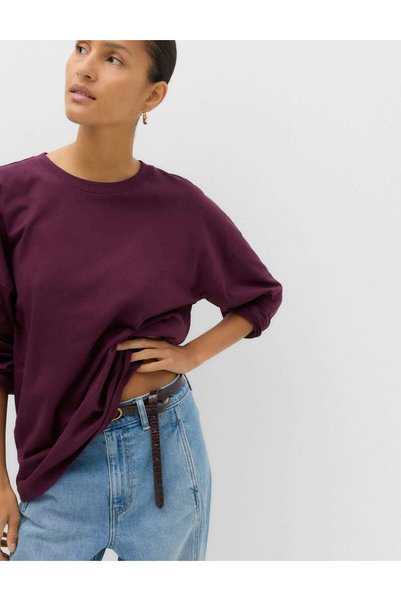 Marks & Spencer Saf Pamuklu Bisiklet Yaka Uzun Kollu Üst