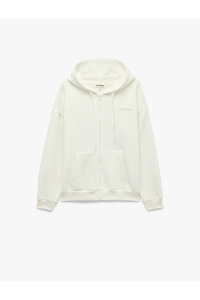 Koton Şardonlu Rahat Kalıp Kapüşonlu Fermuarlı Kanat Baskılı Sweatshirt